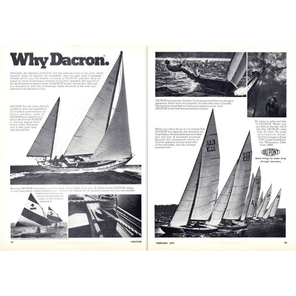 1971 Du Pont Dacron Sail Fabric 2 Page Vintage Print Ad Sailing Yacht Wall Art